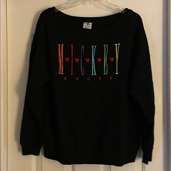 Disney Parks Black Sweater with Colorful Mickey Mouse Design size L - Picture 3 of 5
